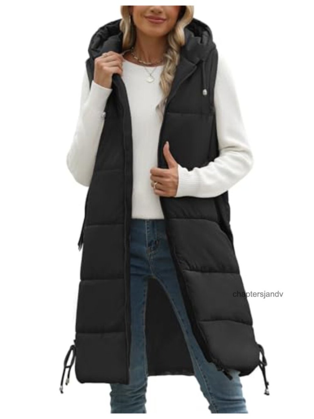 Women's Long Puffer Vest Hooded Sleeveless Quilted Winter Jacket
